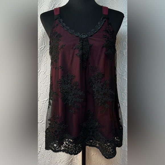 Jolt- Women’s Burgundy Camisole with Black Lace Overlay (L) - Picture 1 of 9